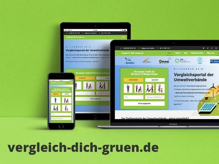 vergleich-dich-gruen.de - the new eco-tariff comparison portal of the Grüner Strom Label e.V. and its supporting associations - transparent, independent, green. (Illustration: Patrick Philipiak)